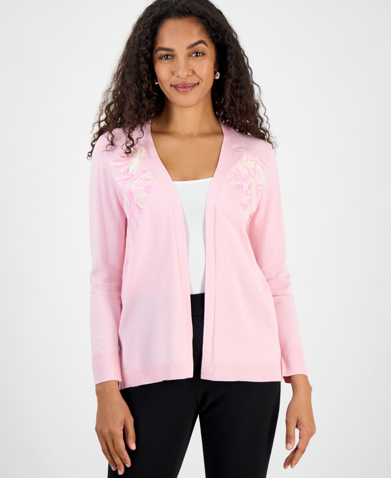 Women's Embroidered Open-Front Cardigan Kasper