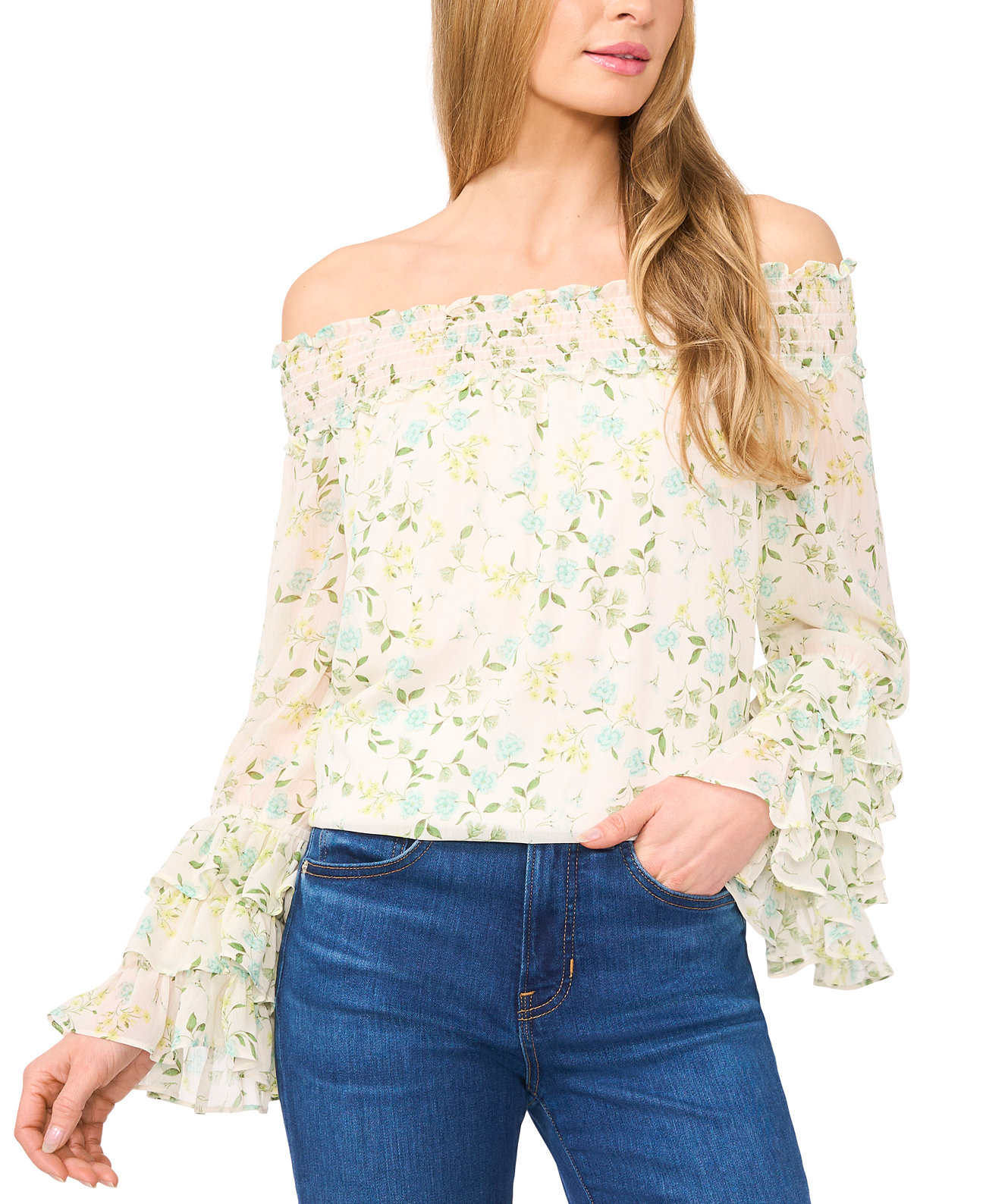 Women's Ruffle-Cuff Off-the-Shoulder Blouse CeCe