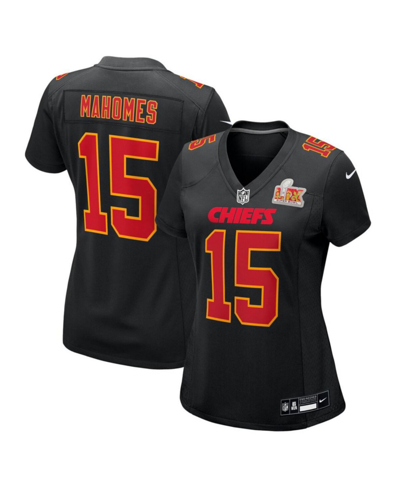 Women's Patrick Mahomes Carbon Black Kansas City Chiefs Super Bowl LIX Fashion Game Jersey Nike