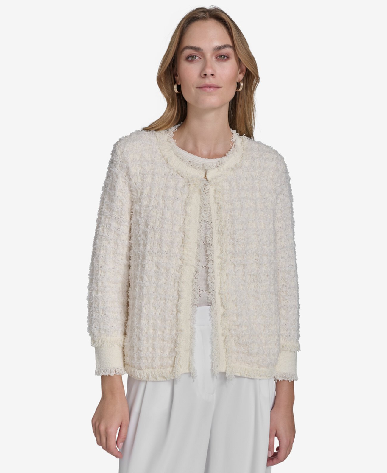 Women's Bouclé Collarless Open-Front Cardigan Halston