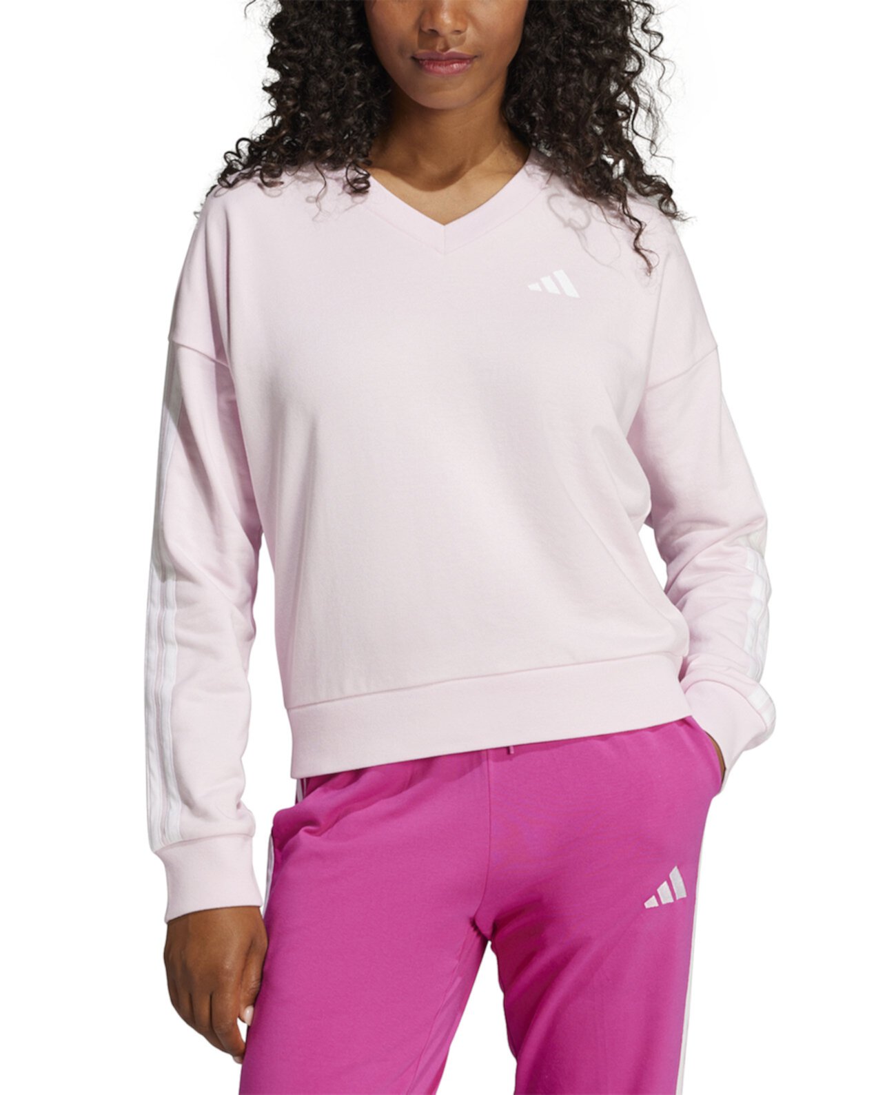 Women's Essentials 3-Stripes French Terry V-Neck Sweatshirt Adidas