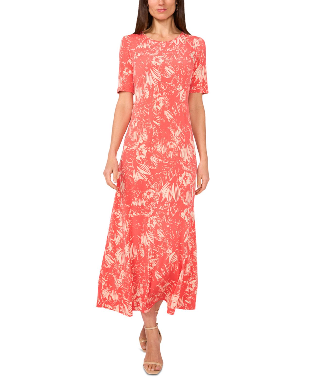 Women's Printed Elbow-Sleeve Maxi Dress Vince Camuto