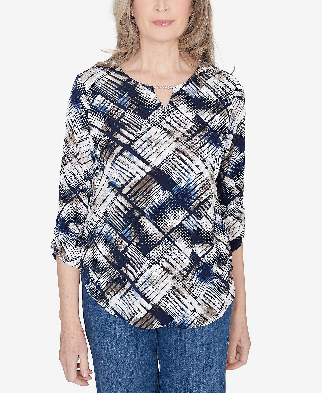 Petite Classics Abstract Textured Patchwork Top Alfred Dunner