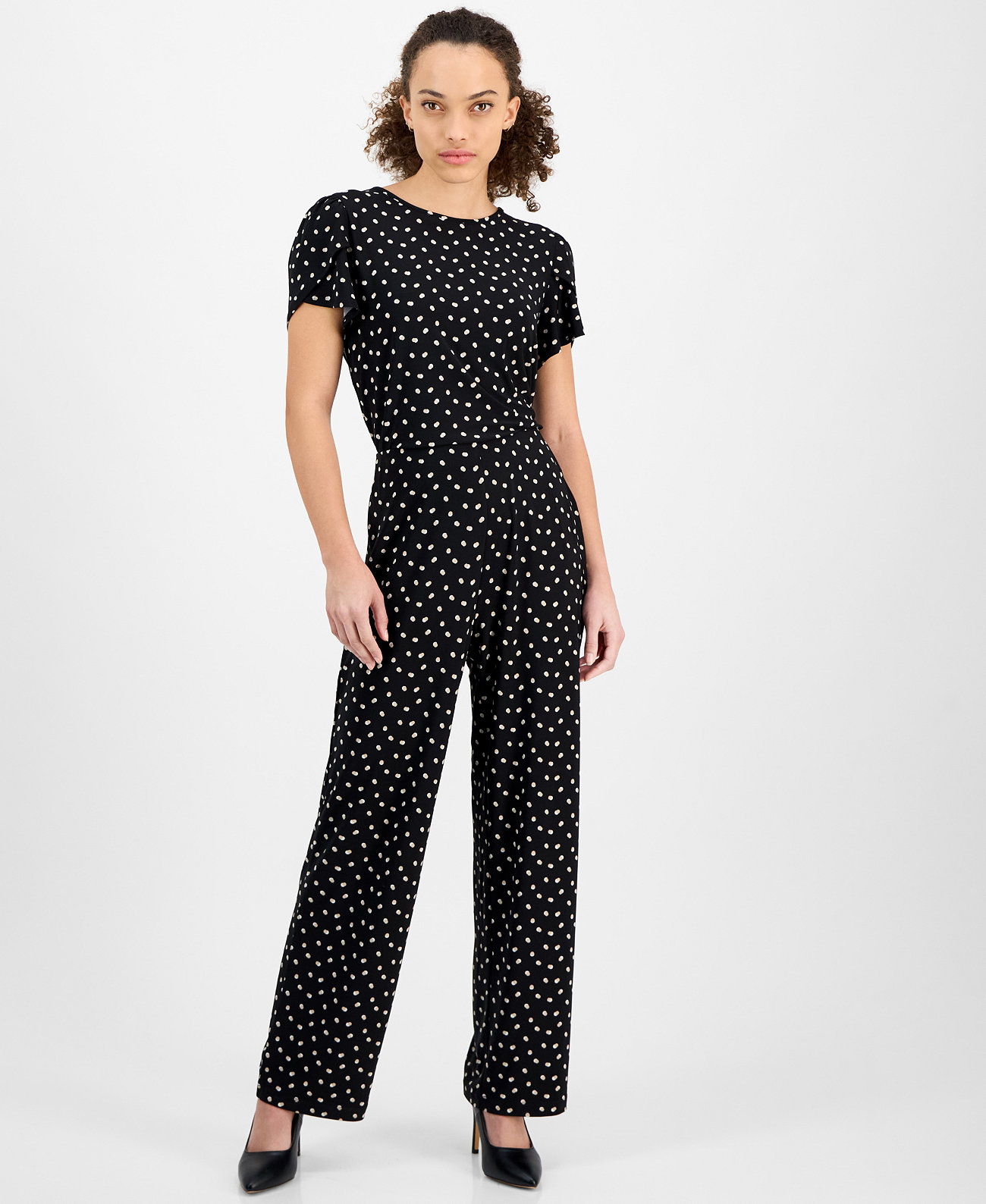 Petite Pull-On Wide-Leg Dot-Print Pants AK Anne Klein