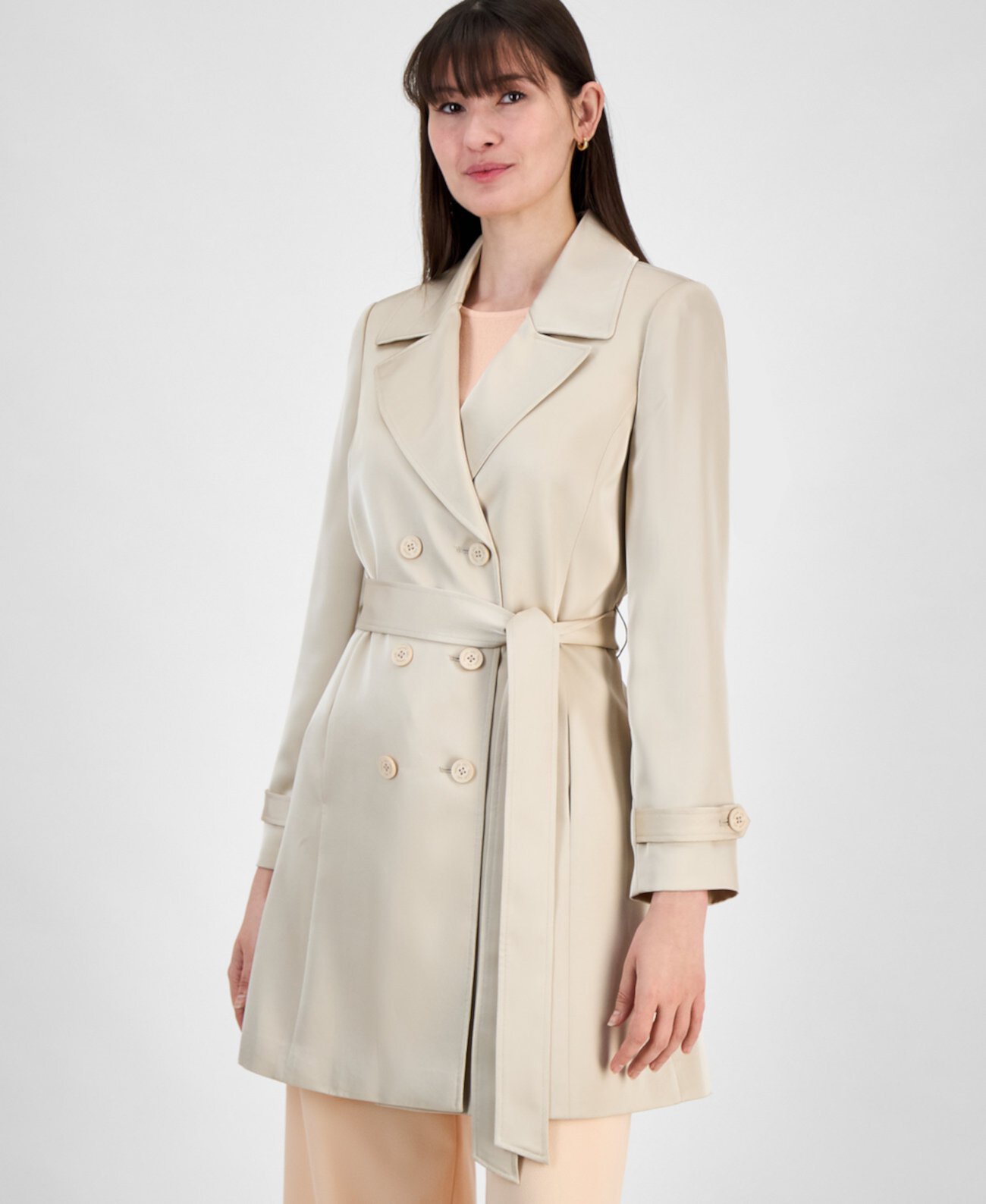 Women's Satin Double-Breasted Belted Trench Jacket Tahari by ASL