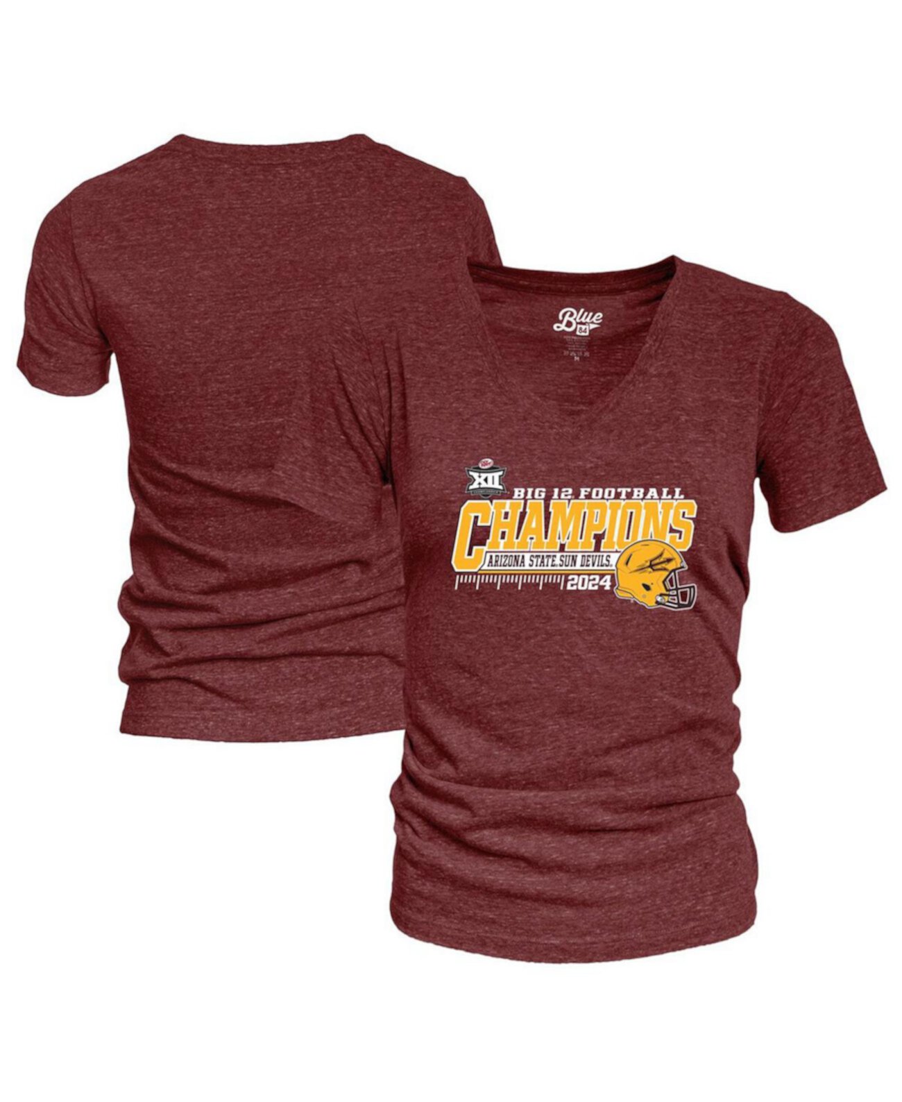 Women's Maroon Arizona State Sun Devils 2024 Big 12 Football Conference Champions Locker Room V-Neck T-Shirt Blue 84