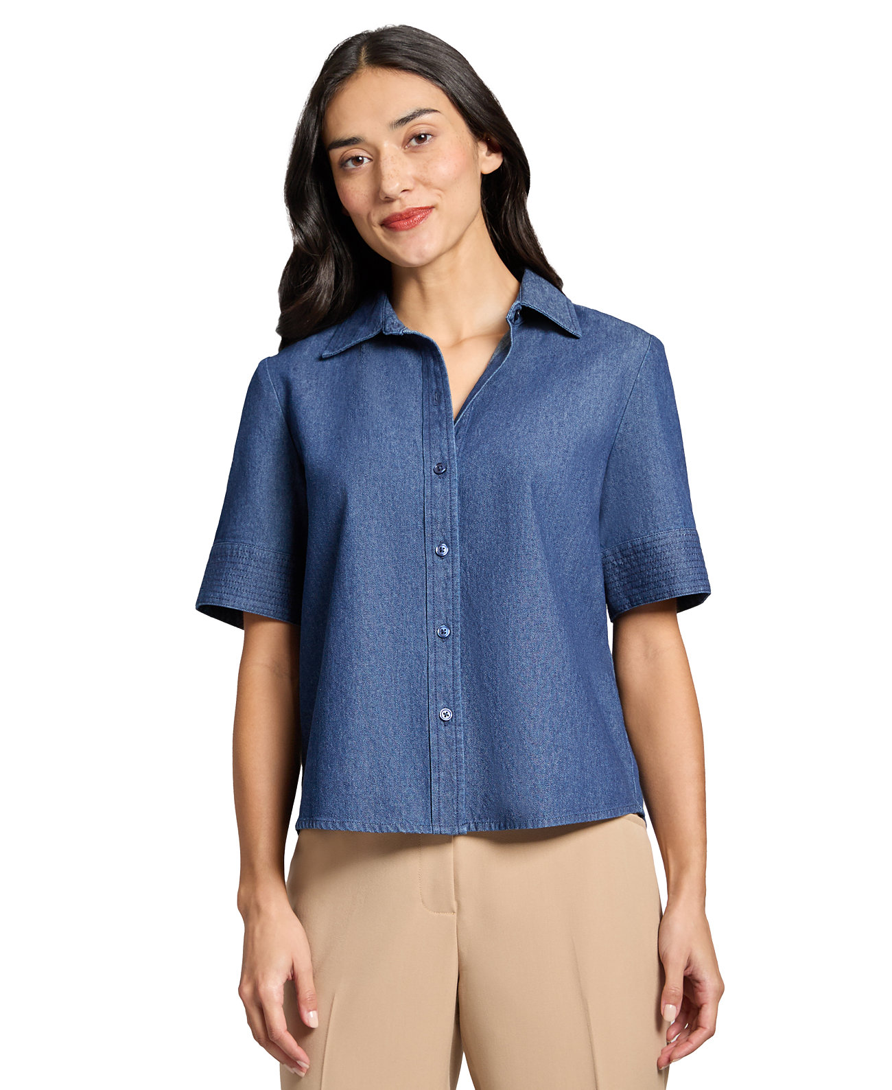 Women's Short-Sleeve Chambray Top Jones New York