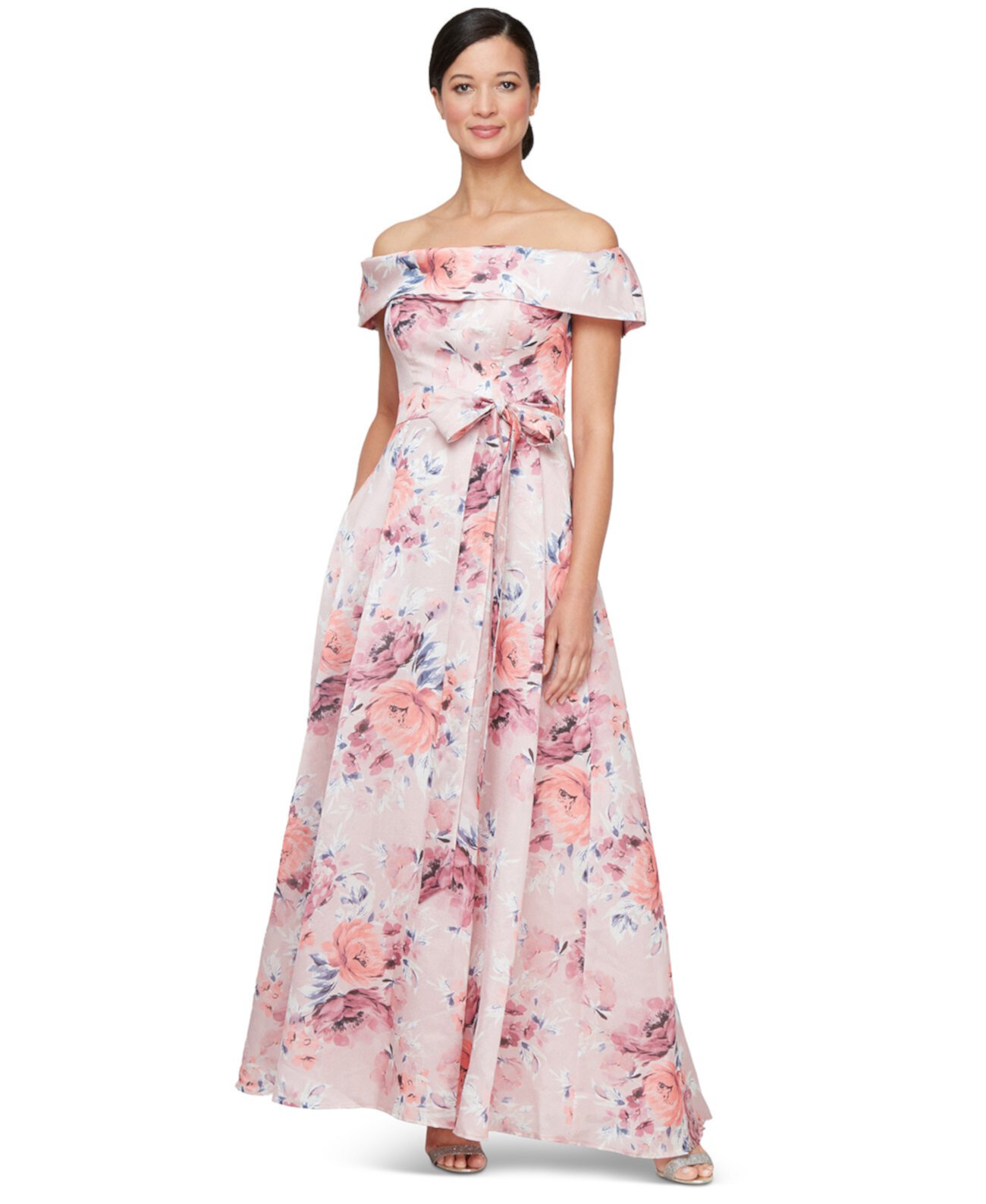 Women's Floral-Print Off-The-Shoulder Gown Alex Evenings