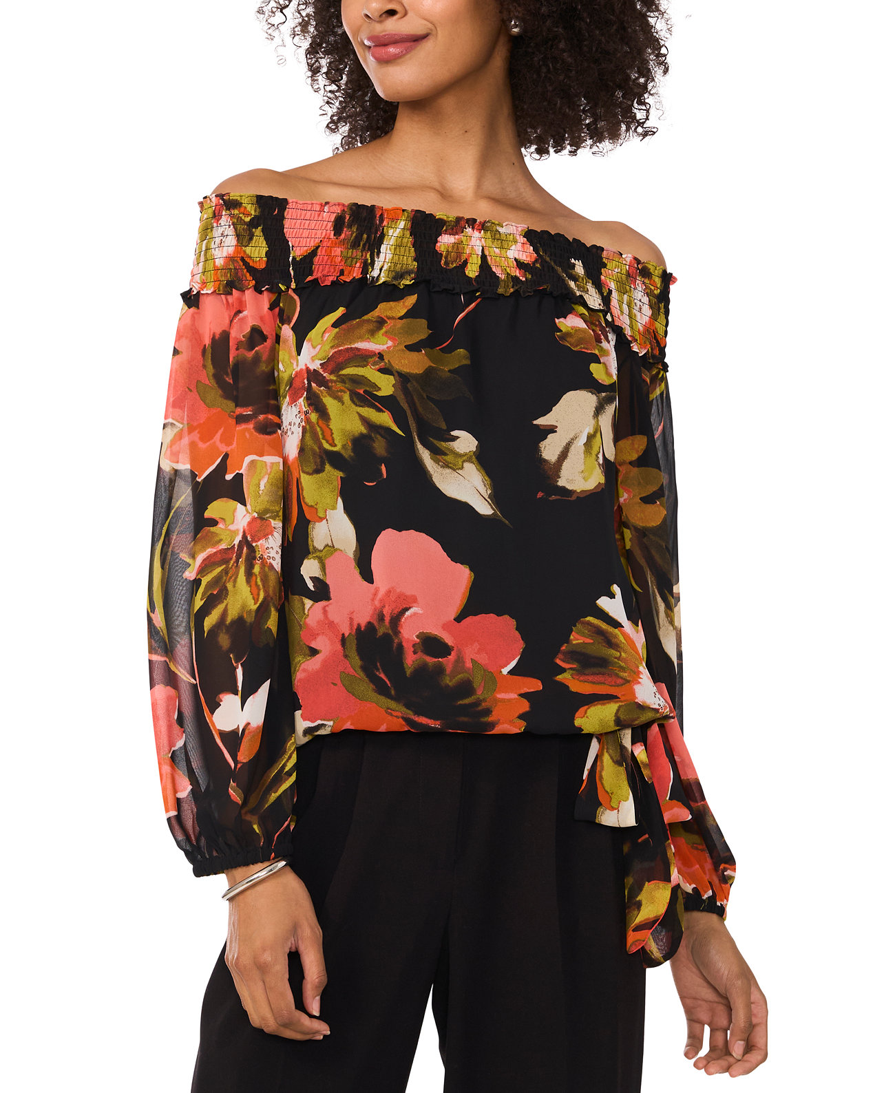 Women's Floral Printed Off-The-Shoulder Top Vince Camuto