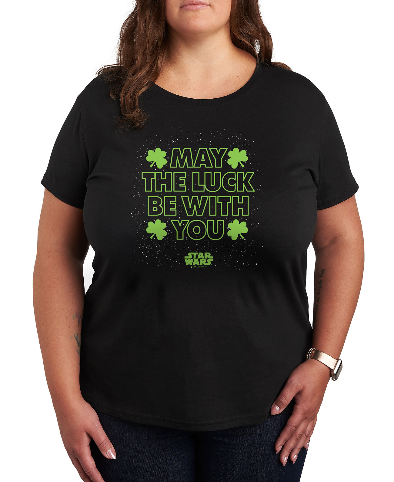 Plus Size Star Wars St. Patrick's Day May The Luck Graphic Crewneck T-Shirt Hybrid Apparel