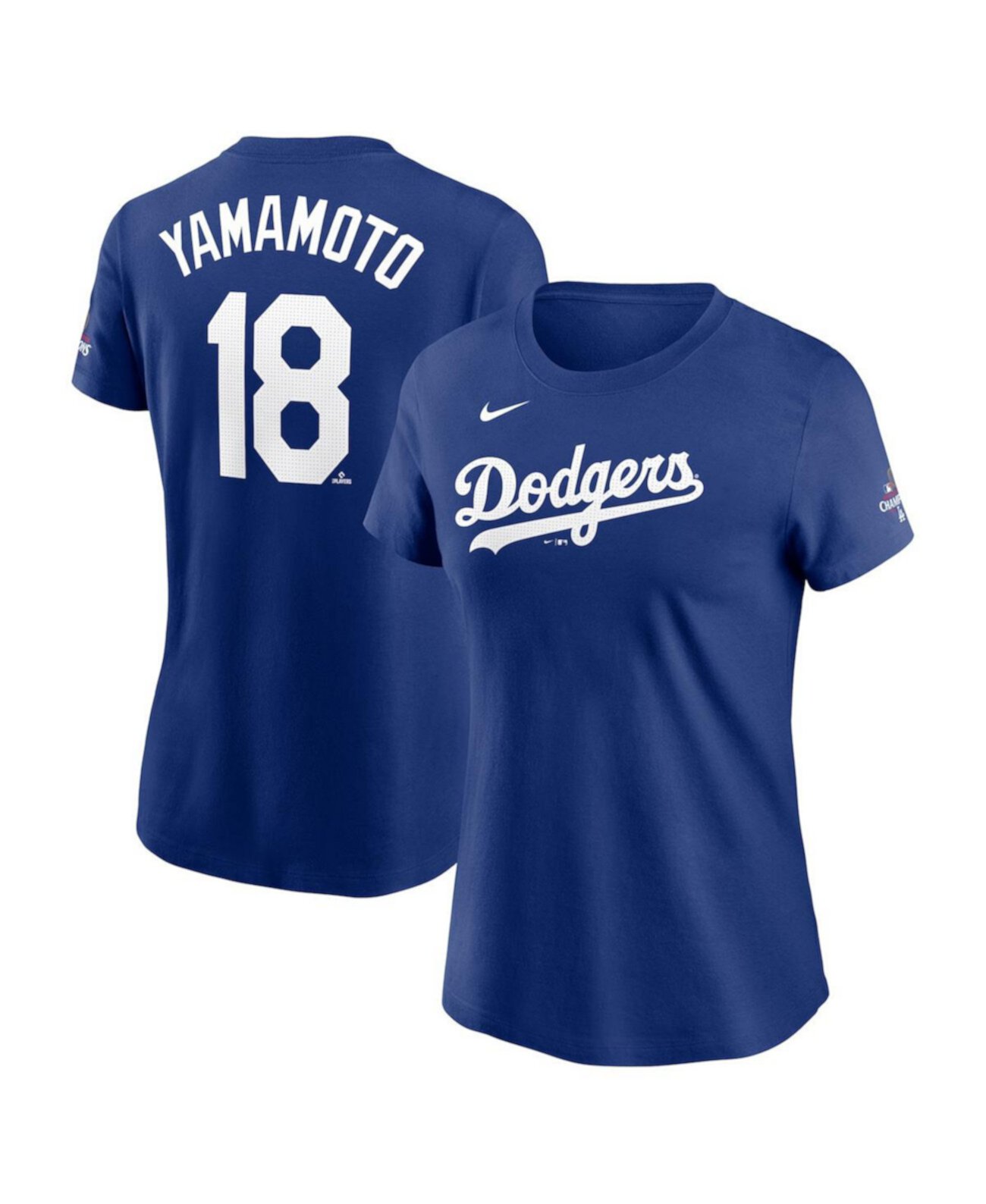 Women's Yoshinobu Yamamoto Royal Los Angeles Dodgers 2024 World Series Champions Name Number T-Shirt Nike