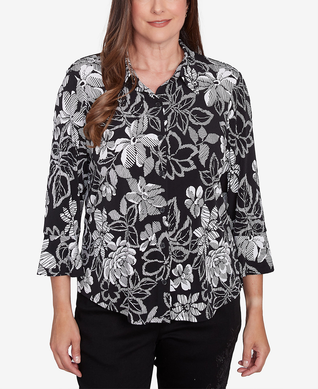 Petite Floral Puff Print Button Down Top Alfred Dunner