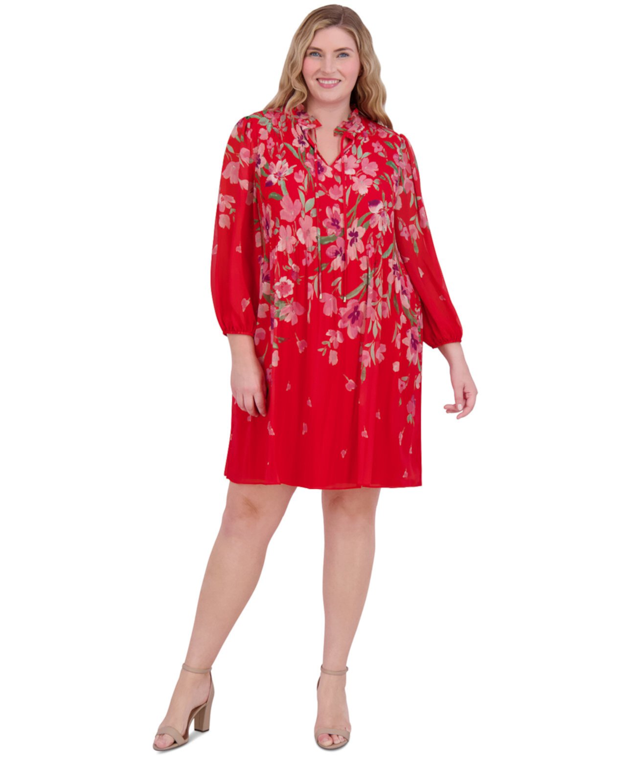 Plus Size Pleated Floral-Print Shift Dress Jessica Howard