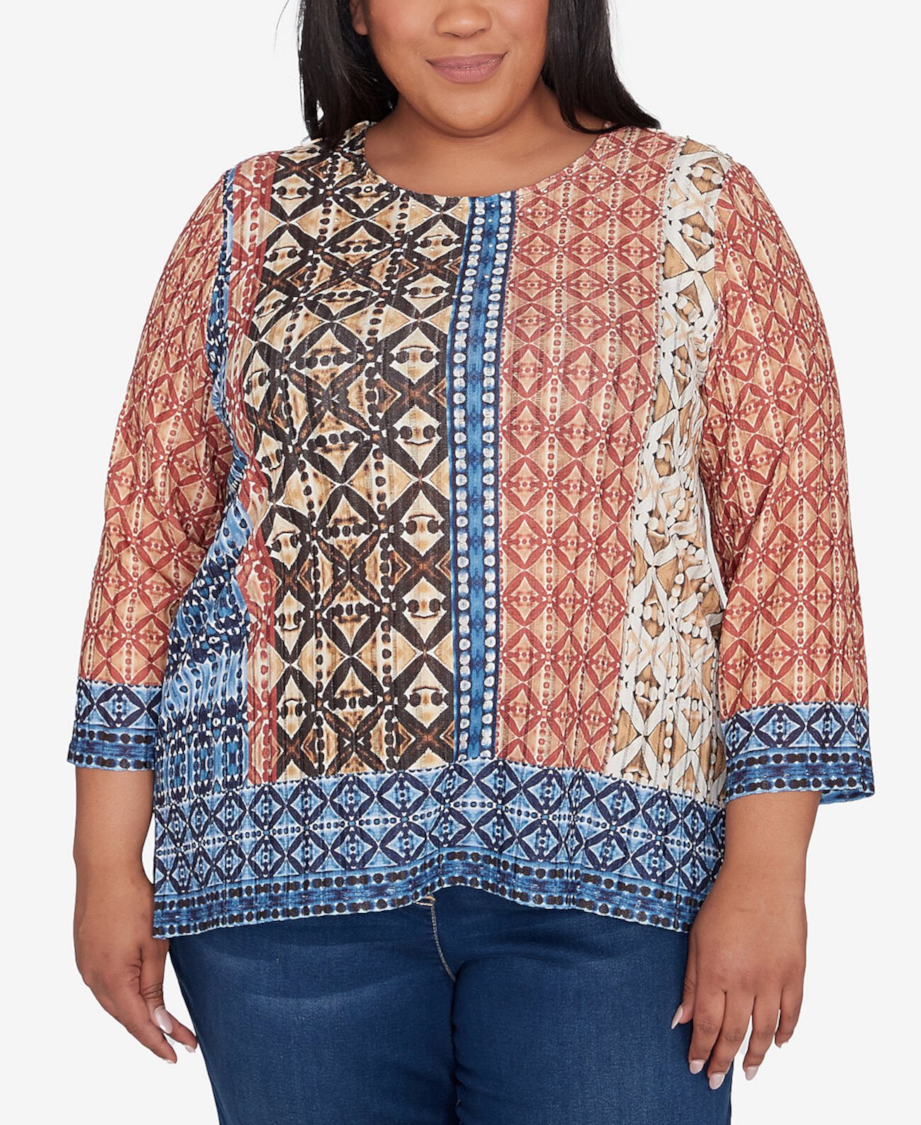 Plus Size Harvest Moon Batik Textured Border Top Alfred Dunner