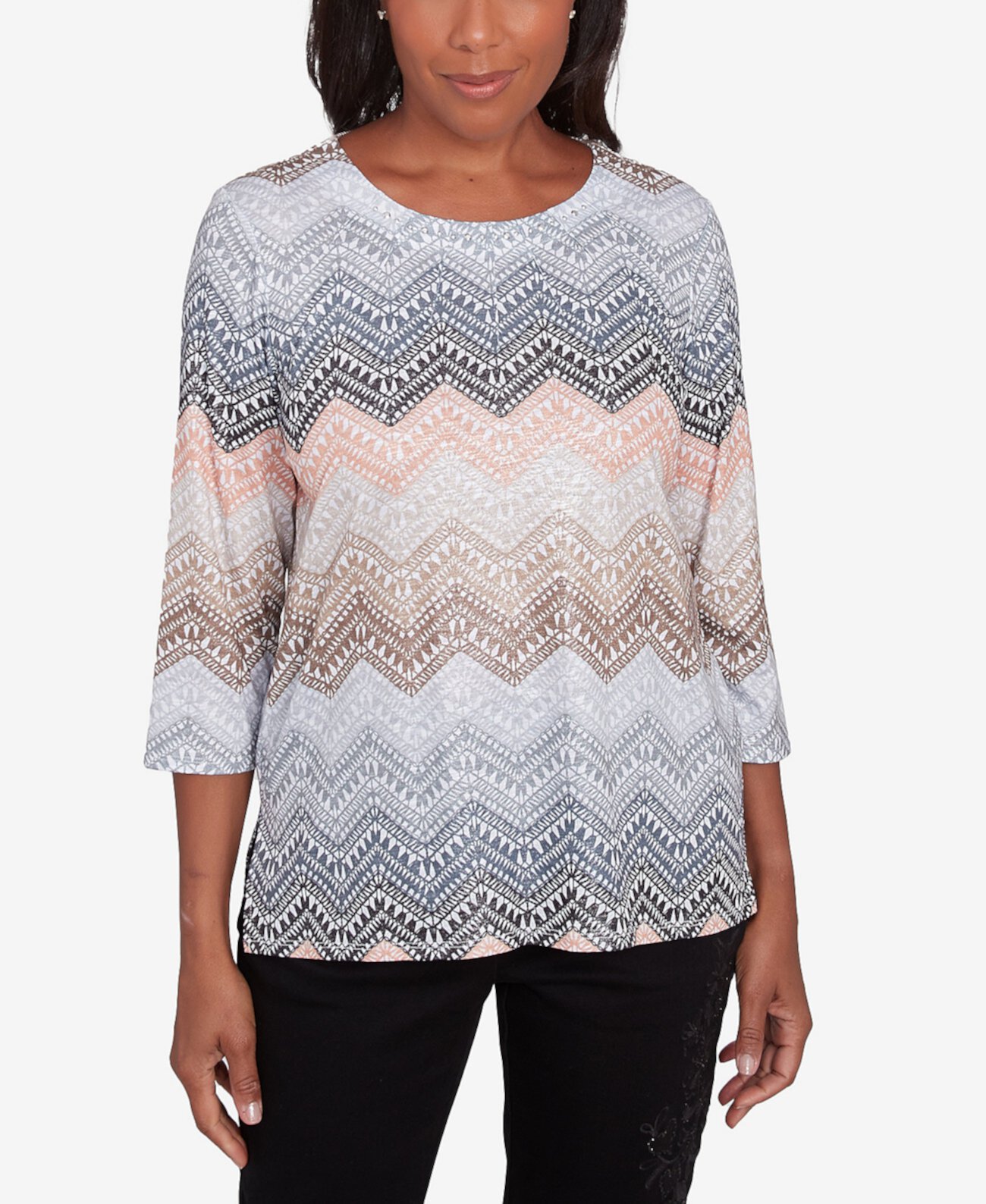 Petite Classics Lacey Ombre Chevron Crewneck Top Alfred Dunner