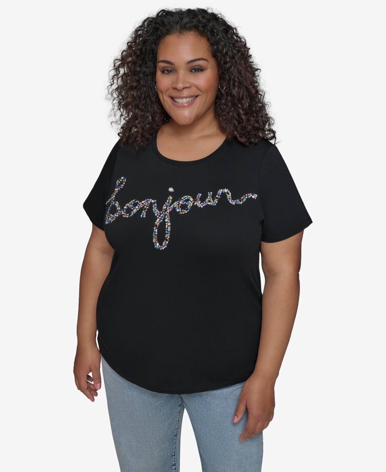 Plus Size Embellished Bonjour T-Shirt Karl Lagerfeld Paris