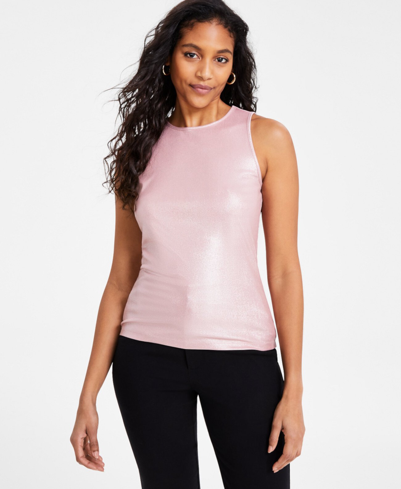 Women's Sleeveless Crewneck Foil Top, Exclusively at Macy's Bar III