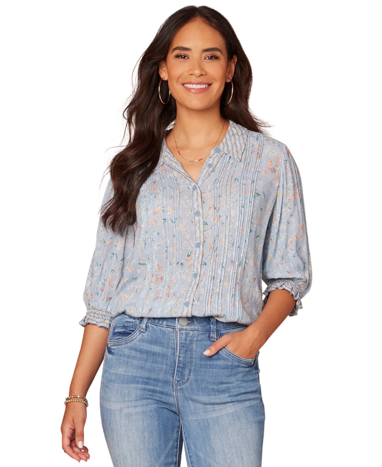 Petite Elbow-Sleeve Pintuck Blouse Democracy