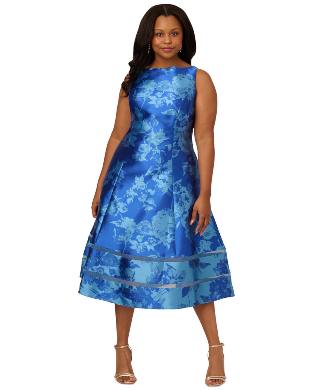 Plus Size Jacquard Fit & Flare Midi Dress Aidan Mattox