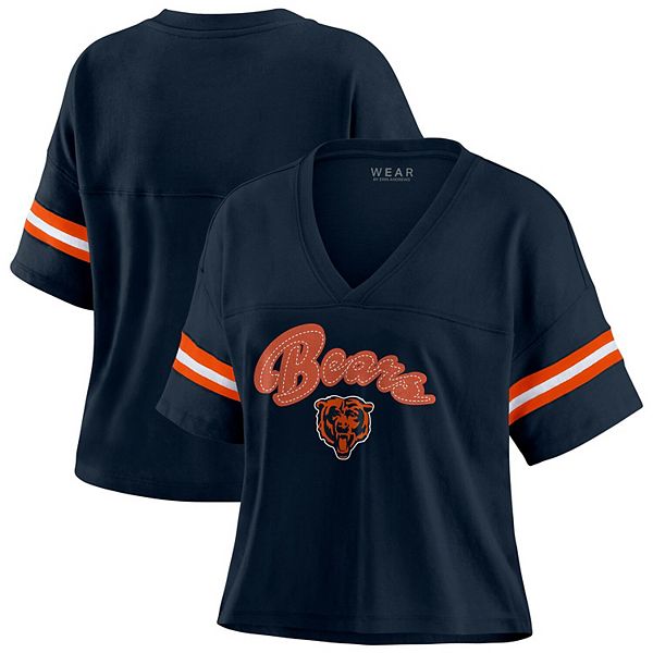 Women's WEAR by Erin Andrews Navy Chicago Bears Color Block Boxy V-Neck T-Shirt WEAR by Erin Andrews