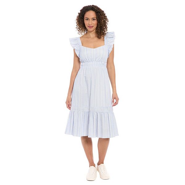 Women's London Times Elastic Waist Ruffle Sleeve Tiered Midi Dress London Times