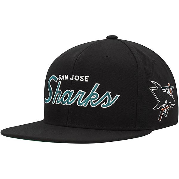 Men's Mitchell & Ness Black San Jose Sharks Core Team Script 2.0 Snapback Hat Mitchell & Ness