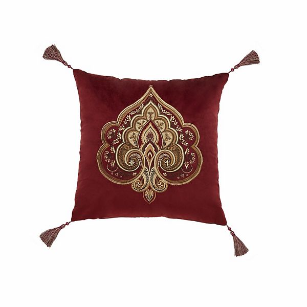 Five Queens Court Bordeaux 18" Square Embellished Decorative Throw Pillow Five Queens Court