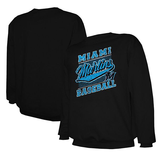 Men's Stitches Black Miami Marlins Pullover Sweatshirt Stitches