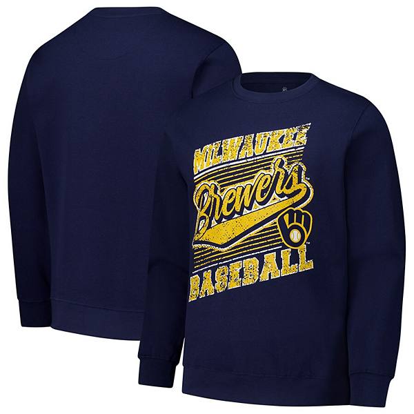 Men's Stitches Navy Milwaukee Brewers Pullover Sweatshirt Stitches