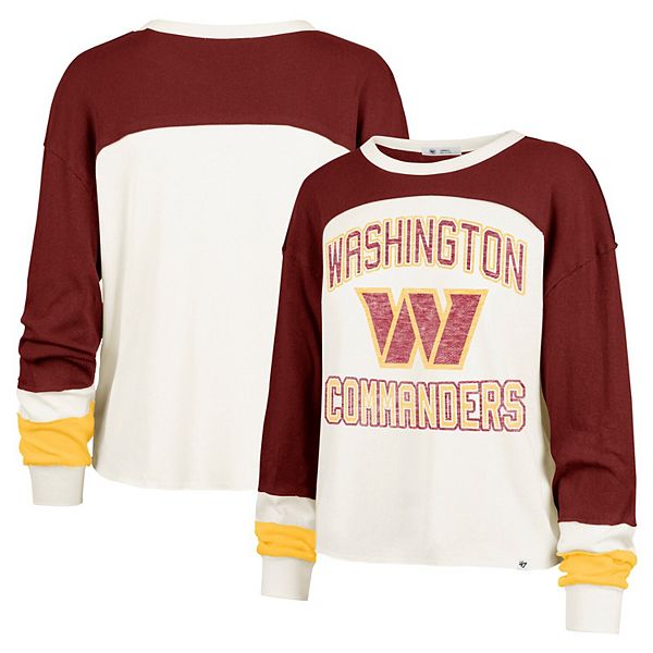 Women's '47 Cream Washington Commanders Double Header Curve Raglan Long Sleeve Crop Top 47 Brand