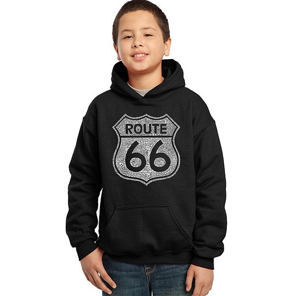 Cities Along The Legendary Route 66 - Boy's Word Art Hooded Sweatshirt LA Pop Art