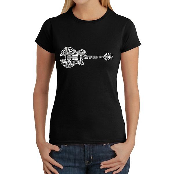 Country Guitar - Women's Word Art T-Shirt LA Pop Art