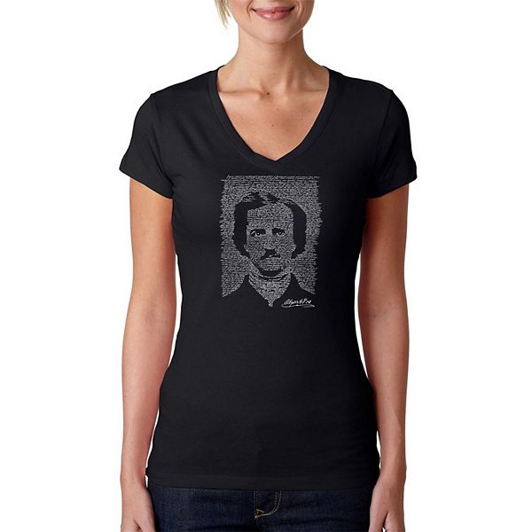 Edgar Allen Poe - The Raven - Women's Word Art V-Neck T-Shirt LA Pop Art