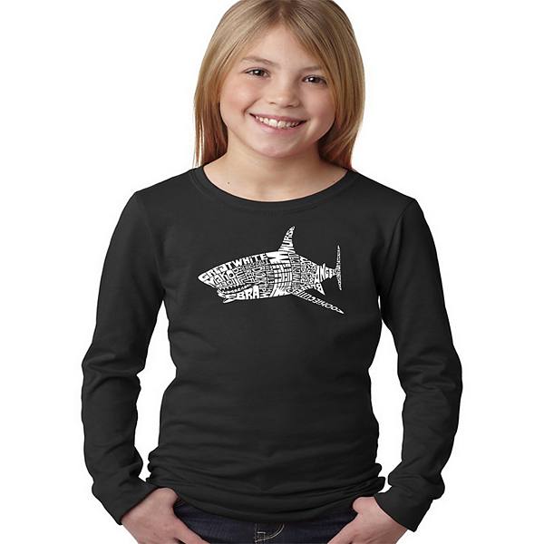 SPECIES OF SHARK - Girl's Word Art Long Sleeve LA Pop Art