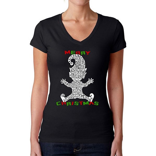 Christmas Elf - Women's Word Art V-Neck T-Shirt LA Pop Art