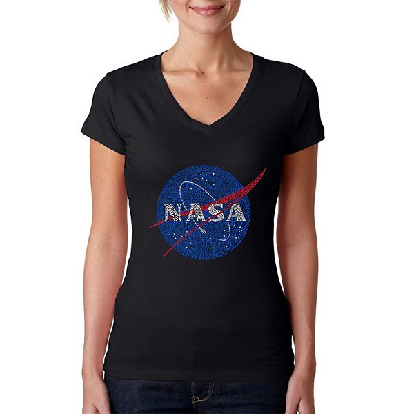 NASA's Most Notable MissionsWomen's Word Art VNeck T-Shirt LA Pop Art