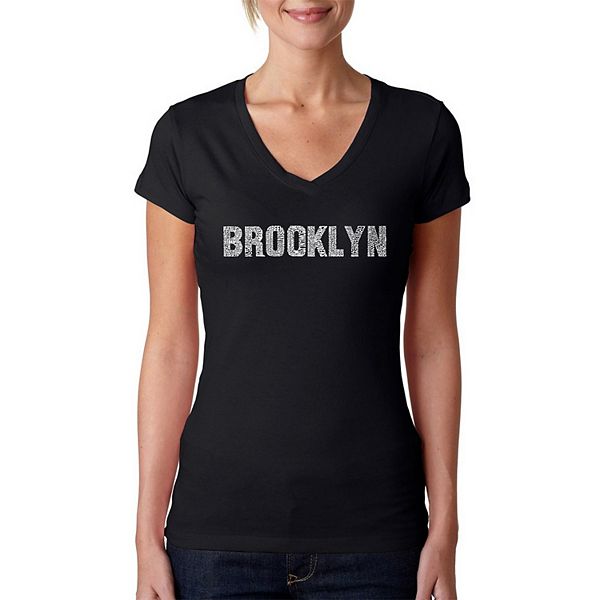 Brooklyn Neighborhoods - Women's Word Art V-Neck T-Shirt LA Pop Art