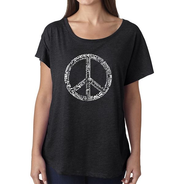 The Word Peace In 77 Languages - Womens Dolman Word Art Shirt LA Pop Art