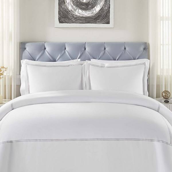 SUPERIOR Fieldstone Cotton Two-Line Embroidered 3-Piece Duvet Cover Set Superior