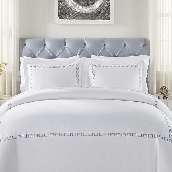 SUPERIOR Chain Links Cotton Embroidered 3-Piece Duvet Cover Set Superior