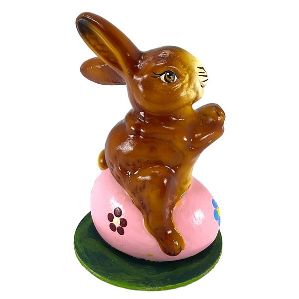 Pinnacle Peak Trading Ino Schaller Easter Bunny Rabbit On Pink Egg German Paper Mache 4.25 Inch Pinnacle Peak Trading Company