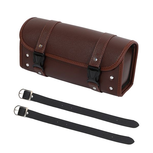 Motorcycle Tool Bag Handlebar Bags Cycling Luggage Bag Pu Leather Square Brown 11.81"x5.12" Unique Bargains