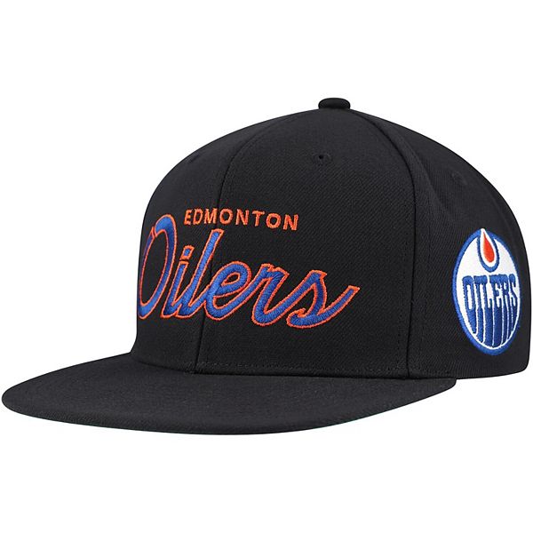 Men's Mitchell & Ness Black Edmonton Oilers Core Team Script 2.0 Snapback Hat Mitchell & Ness