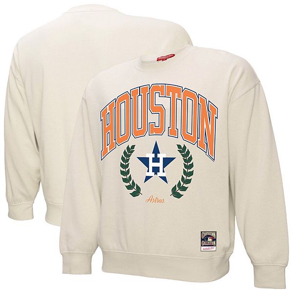 Women's Mitchell & Ness Cream Houston Astros Cooperstown Collection Laurel Crew Pullover Sweatshirt Mitchell & Ness