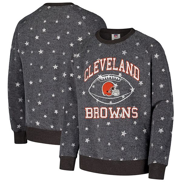 Girls Youth Wes & Willy  Gray Cleveland Browns Shimmer Star Fleece Raglan Pullover Sweatshirt Wes & Willy