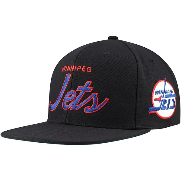 Men's Mitchell & Ness Black Winnipeg Jets Core Team Script 2.0 Snapback Hat Mitchell & Ness