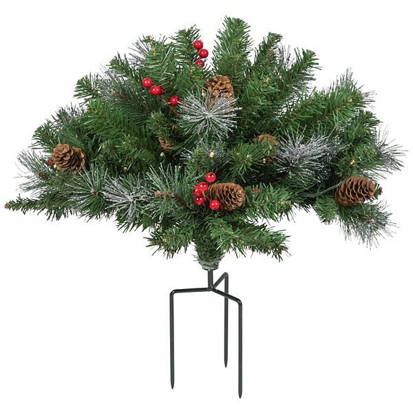 Northlight 20-in. LED Frosted Pinecones & Berries Christmas Urn Filler Garden Stake Northlight