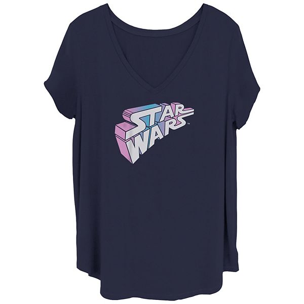 Juniors' Plus Size Star Wars Profile Title Logo V Neck Tee Star Wars