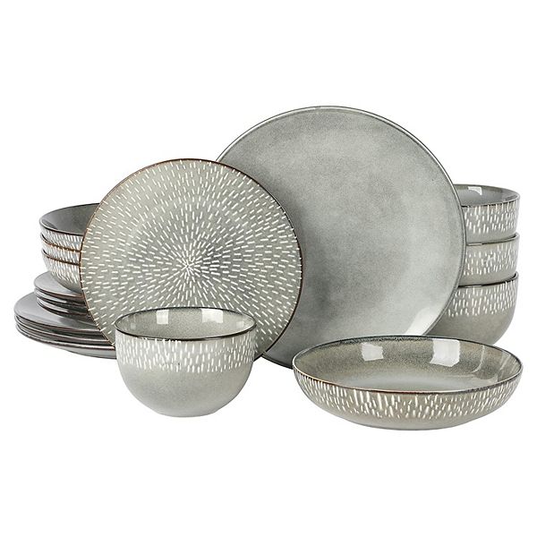 16 Piece Stoneware Dinnerware Set in Grey with Reactive Glaze Gibson Home