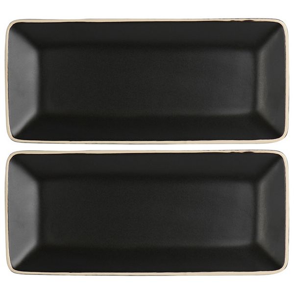 2 Piece 11.75 Inch Rectangular Platter Set in Matte Black Gibson Home